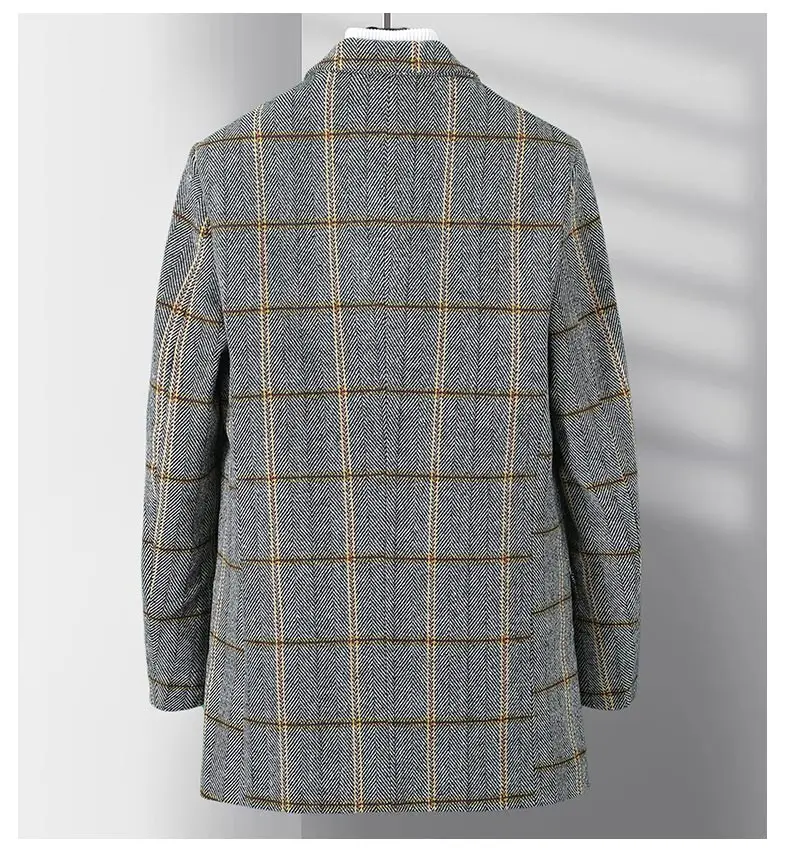 Hochwertige Herren-Wollmäntel mit Karomuster, Winter, Business-Casual, kariert, Baumwolle, dick, Windjacke, Jacken, Oberbekleidung, schmaler, warmer Mantel – Detail 19