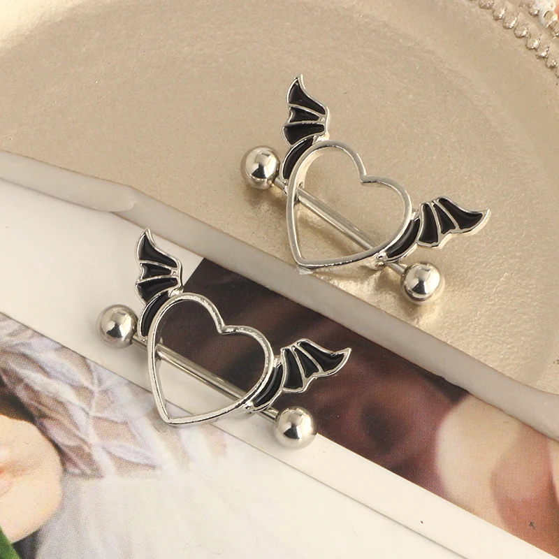 14G Nipple Rings 316L Surgical Steel Heart CZ Tongue Barbell Body Piercing Shield Ring Set Inches nipple piercings