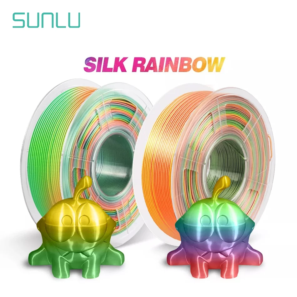 SUNLU SILK PLA 1KG Filament 1.75MM Rainbow Effect Smoothly Printing Bright Color Every 18Meters Changing tri colors 3d printer filament 250g pla 3 colors 3d printing material 1 75mm sublimation products magic pla silk filaments