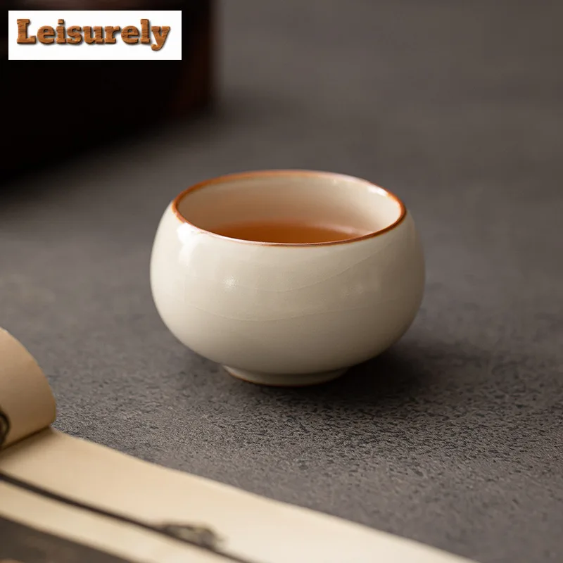 2pc/lot Cream Ru Kiln Porcelain Teacup Japanese Tea Bowl Teacup Fragrance Cup Jianzhan Master Cups Tea Items Accessories 90ml