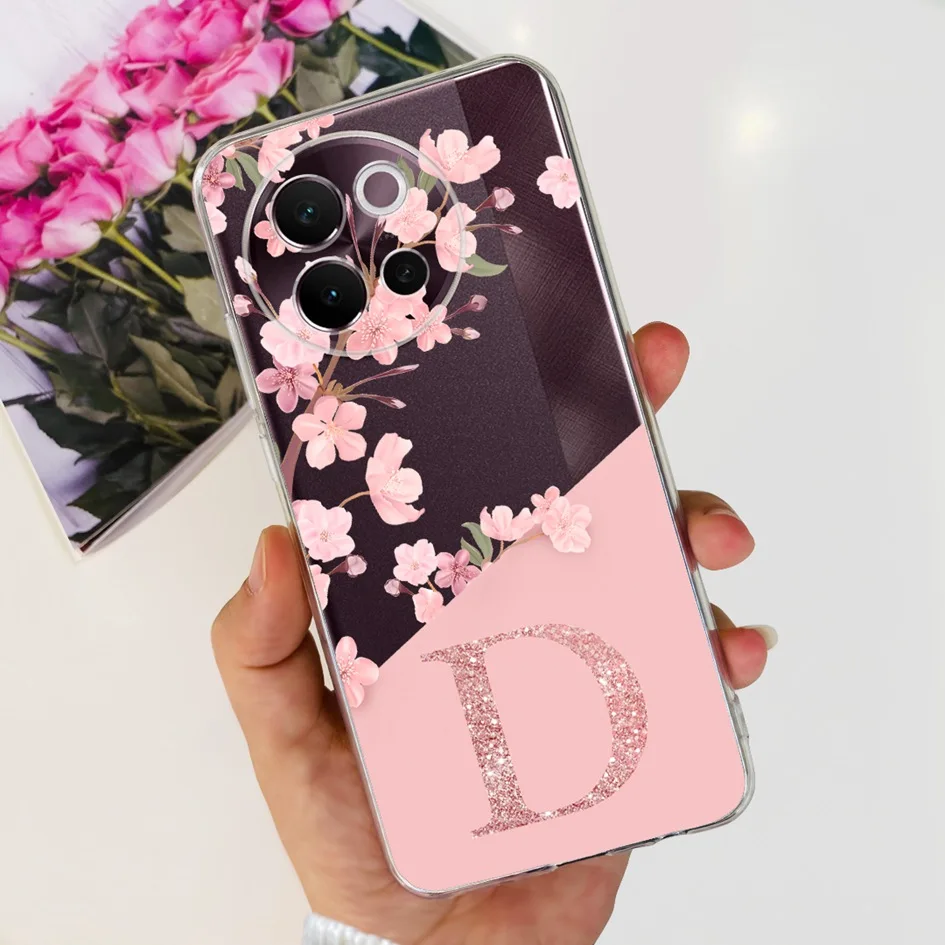 Fashion Flower Letters Soft Silicone Phone Back Cover - Clear Coque