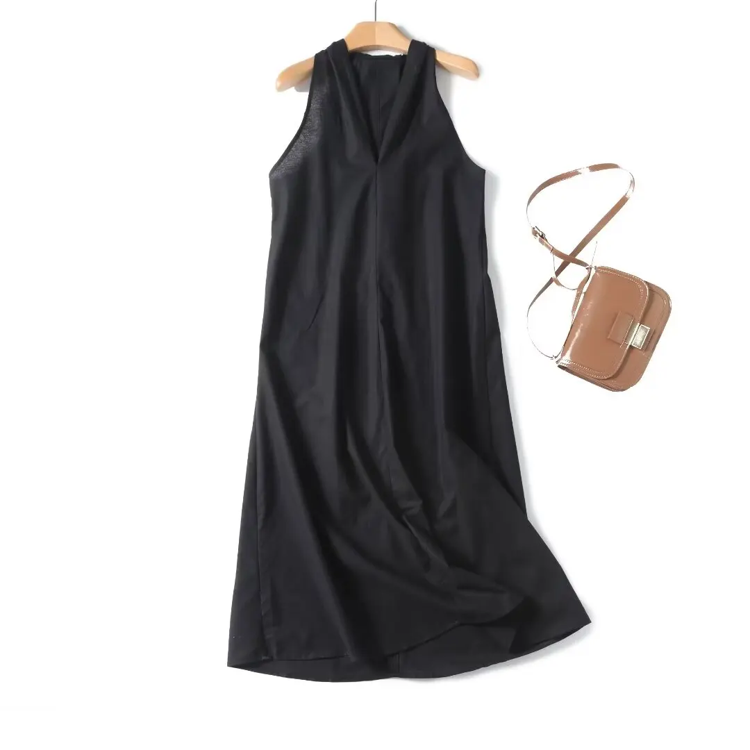 

PB&ZA Women's 2024 Summer New Casual Fashion Stylish Elegant Minimalist V-neck Off-shoulder Dress 06612613800