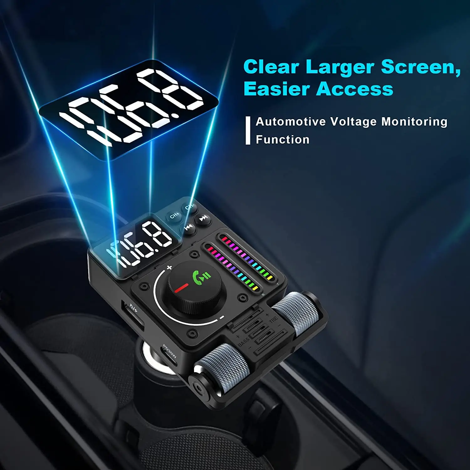 Dww-bluetooth Voiture, Charge Rapide Qc3.0 Transmetteur Fm Bluetooth 5.0  Avec Rtroclair Led 7 Couleurs & 2 Ports Usb, Adaptateur Bluetooth Voiture  App