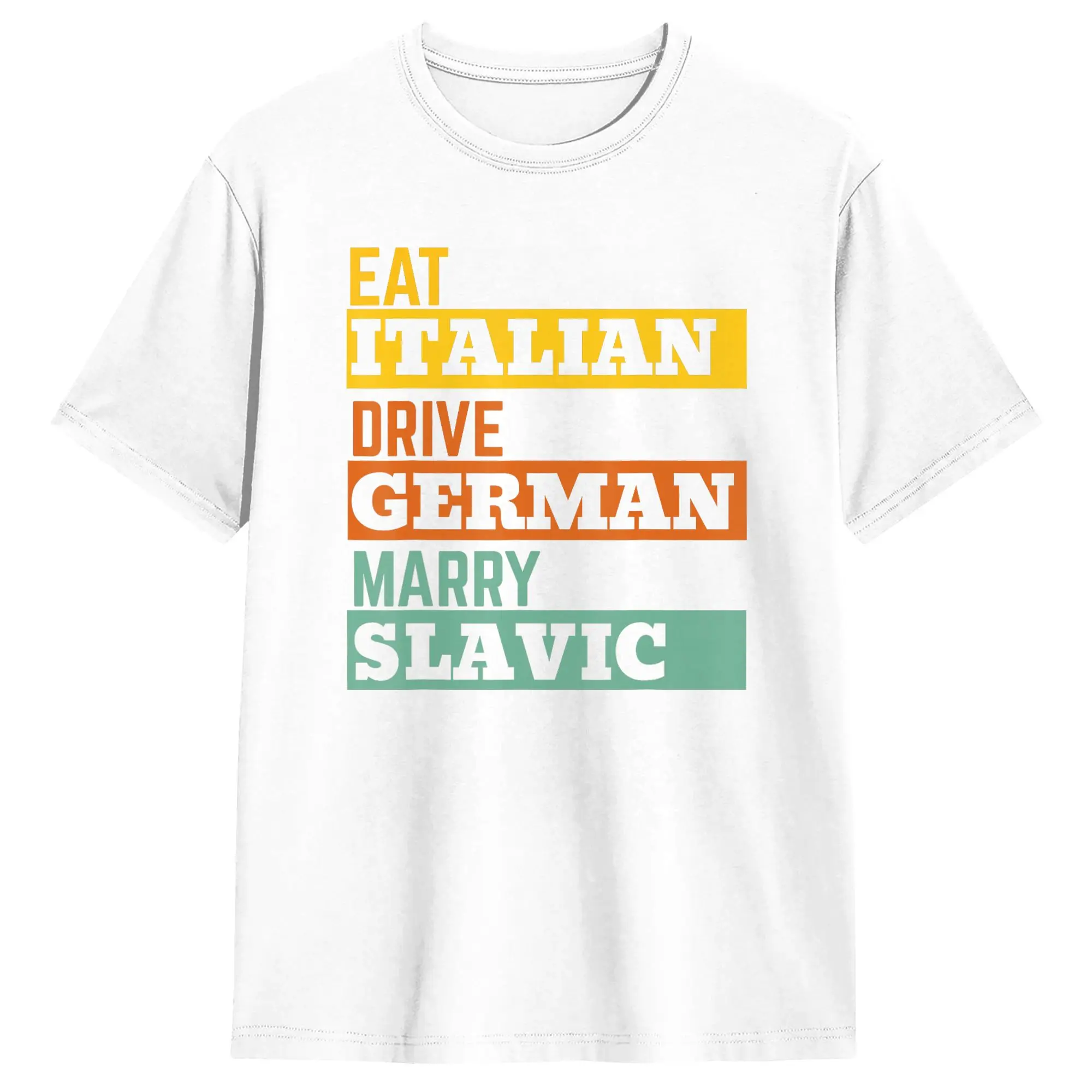Men's Retro Humor Cotton T-Shirt - Eat, Drive, Marry Phrase, Short Sleeve O-Neck Summer Tee