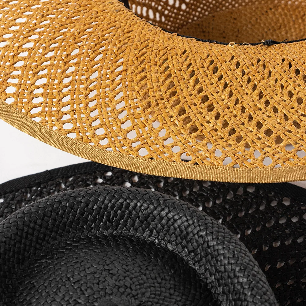 Damen Herren Breite Krempe Stroh Panama Hut Fedora Sommer Strand Sonnenhut UPF Stroh Hut für Frauen – Detail 9