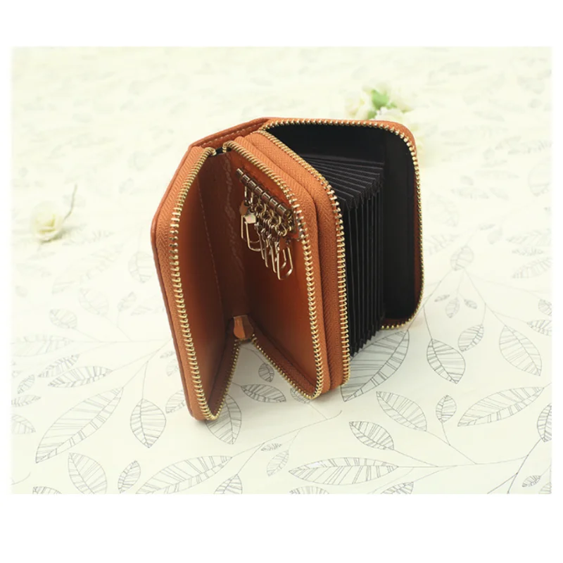 Soft Leather Men Key Wallet Card Organizer Wallet Zipper Coin Bag Key Case for Men Keyring Keychain Cards Keys Holder