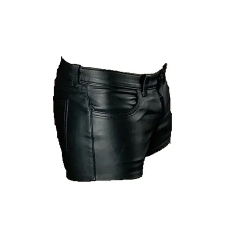 Men Shorts Solid Color Casual Mens Short PU Leather Pants Spring Summer Men Fashion Punk Style Black Shorts for Men images - 6