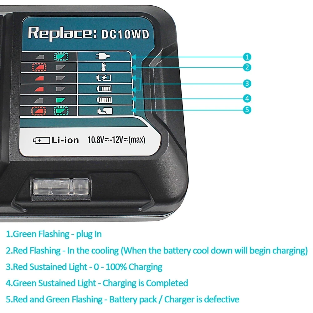 DC10WD BL1015 Battery Charger Replace for MAKITA 10.8V 12V BL1016 BL1021B BL1041