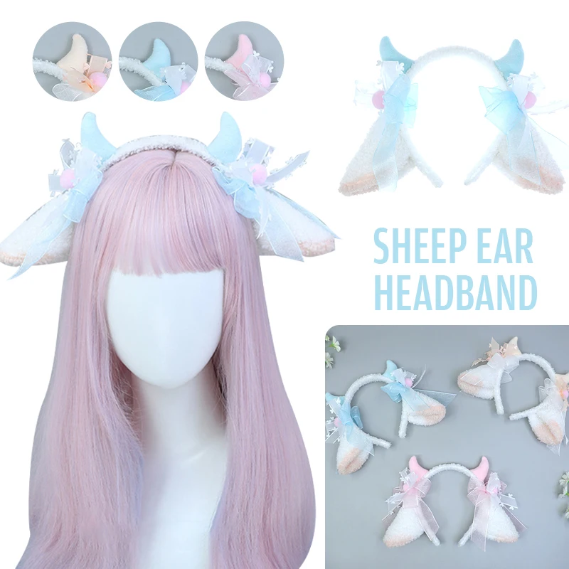 

Women Simulation Animal Ears Hair Band Hand-made Anime Lolita Cosplay Props Sheep Lamb Ear Headwear Plush Sheep Ear Headbands