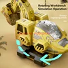 Alloy Children Remote Control Excavator Toy Car 2.4G 12 Channel Analog sound effects Cartoon Dinosaur Boy RC Excavator Toy Car 3