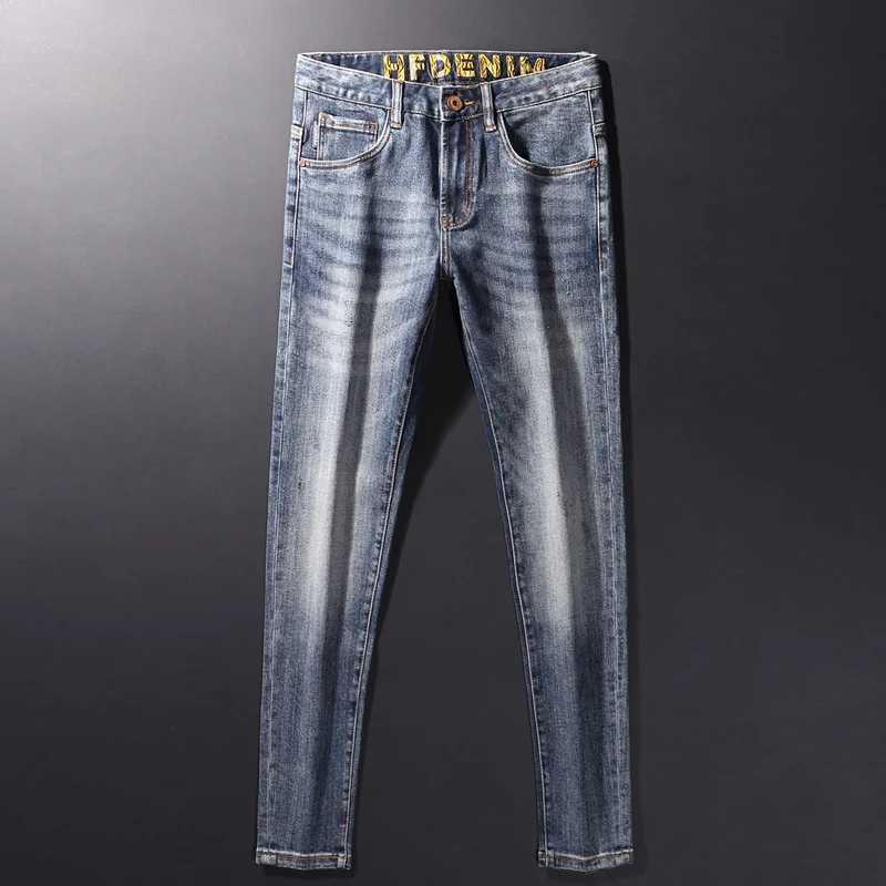 High Street Fashion Men's Jeans Vintage Blue Elastic Tight Designer Bicycle Jeans Designer Hip Hop Pants Homebre