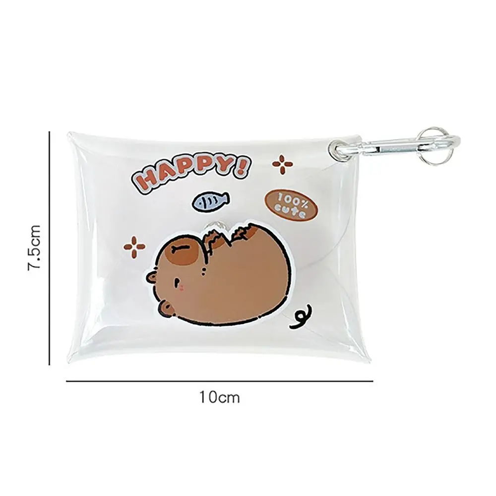 Capybara Coin Wallet Cute Cartoon Anime with Carabiner Earphone Storage Bags Transparent Mini Wallet for Student Girls
