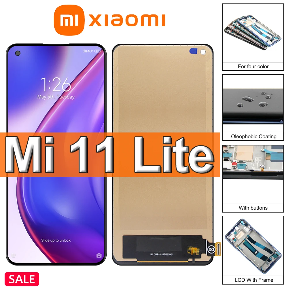 

100% Tested TFT Xiaomi Mi 11 Lite LCD Display Touch Screen Digitizer Assembly 6.55" For Xiaomi Mi 11 Lite 5G Screen With Frame