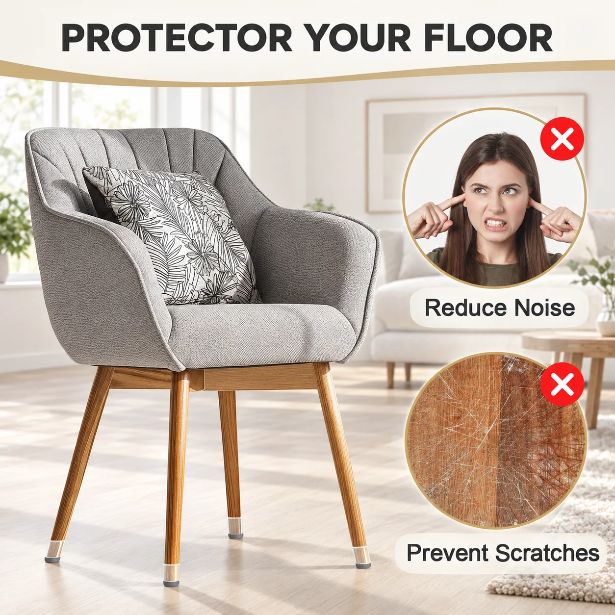 Silicone Chair Leg Caps with Felt Pads - Floor Protection for Hardwood Floors, 24 Pack Round Furniture Pads