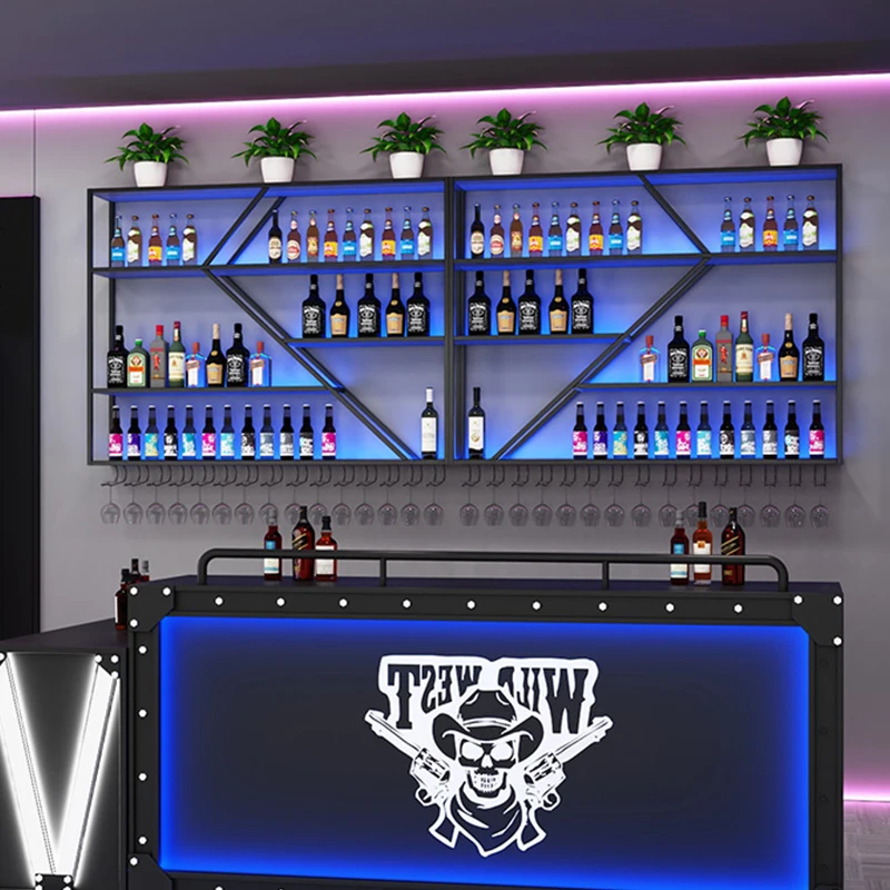 Black Modern Wine Metal Display Wall Light Luxury Hanging Bar Wall Shelf