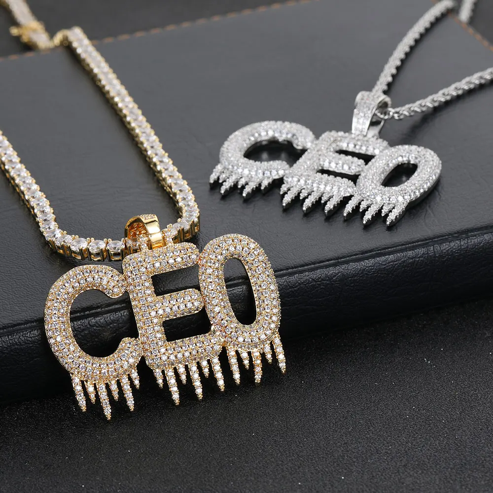 Trendy Custom Hip Hop High Quality Icicle Stitching Diamond Bling Iced Out Letter Pendant Necklace