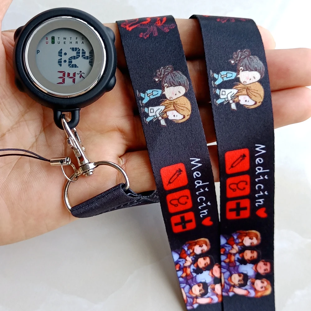 Unisex Women Mens Nurse Doctor Hospital Medicine Care Cartoon Lovely Lanyards Rope Keychains Digital Pocket Watches Hang Clock pocket watch,medical accessories