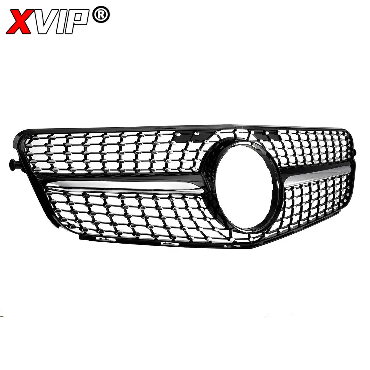 XVIP 크롬 다이아몬드 스타일 프론트 범퍼 그릴, 메르세데스 벤츠 C 클래스 W204 2008-2014 C180 C200 C280 용, 블랙 GTR 스타일 그릴