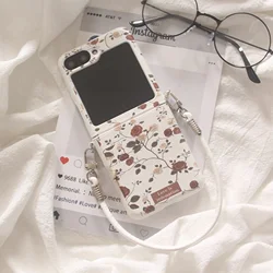 Korean Fresh Vintage Rose Portable Rope Phone Case - Shockproof Back Cover - Samsung Z Flip 7 (A)