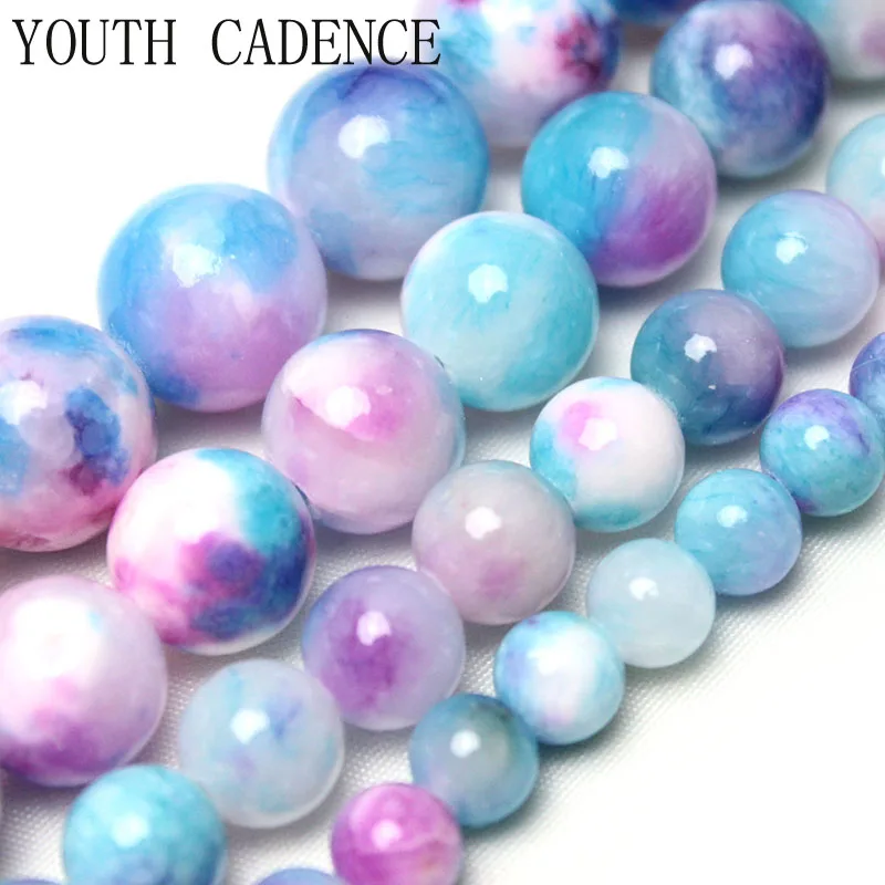 

Natural Stone Pink Blue Persian Jades Beads Round Loose Spacer Beads 15"Strand 6/8/10/12 MM For Jewelry Making DIY Bracelet