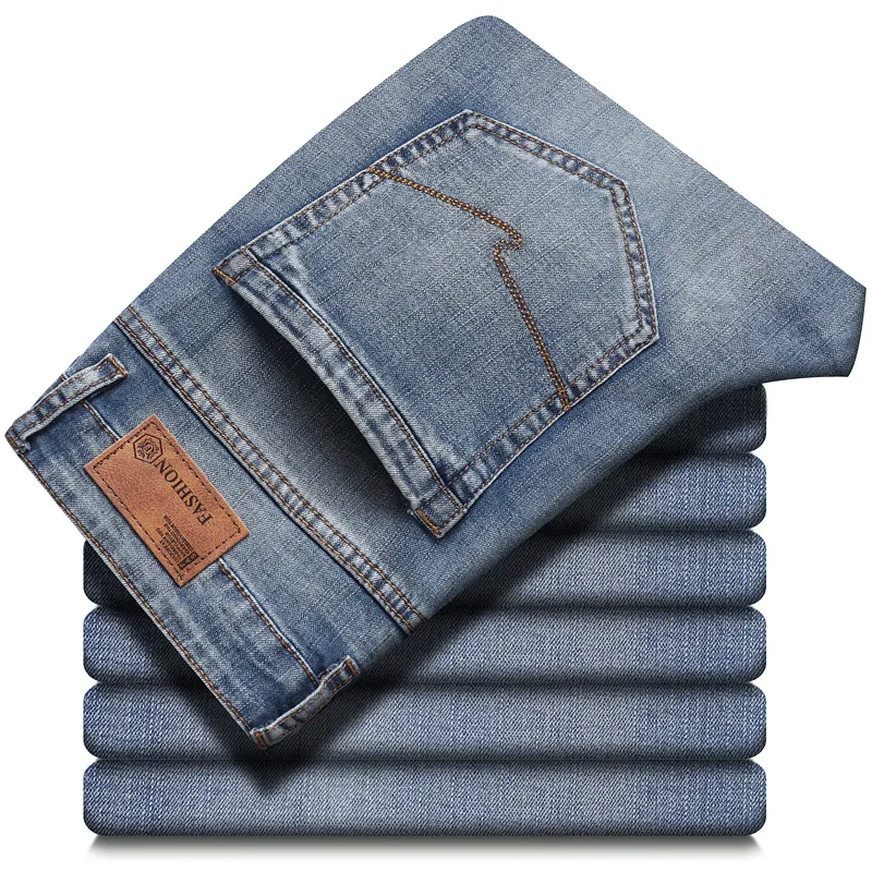 2024 High-quality Fashion Casual Blue Gray Denim Stretch Pants Male Brand Luxury Trousers Spring Classic Style Men\'s Jeans