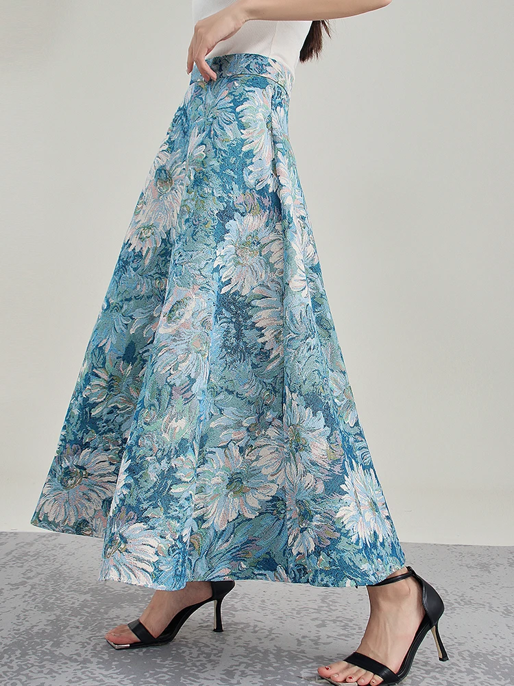 

2022 Autumn/Winter High Waist Printing Embroidery Skirt Oil Painting Design A-line Skirt Mid-length Hepburn Style High Quality