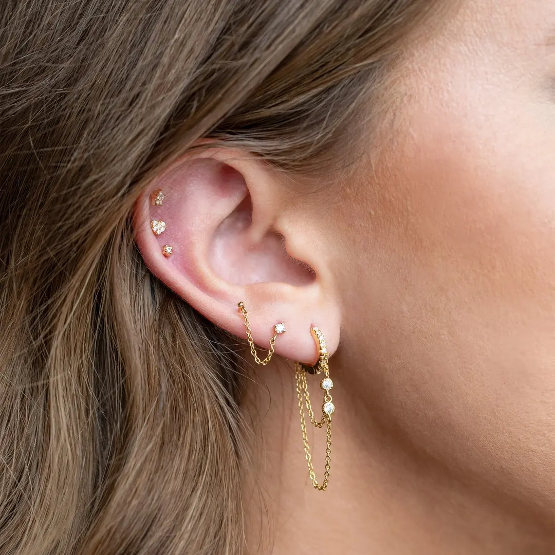 Double Chains Long Tassel Drop Earrings for Women Korean Stainless Steel Zircon Hanging Earring Piercing Jewelry