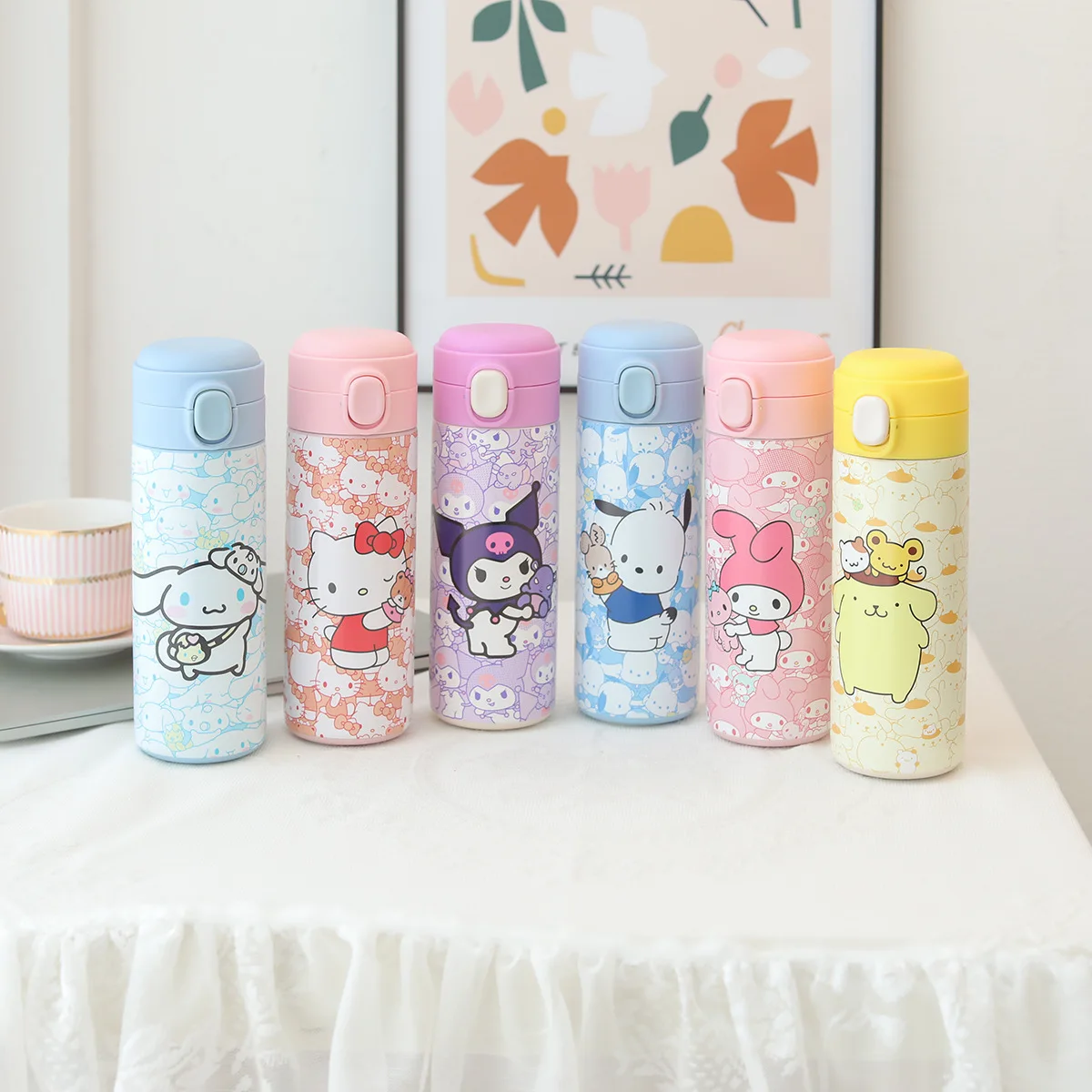 Sanrio Hello Kitty 304 Stainless Steel Insulated Cup Cute Cartoon Mymelody Kuromi Cinnamoroll Student Convenient Bouncing Cup pack of two sturdy metal cup holder for motorhome desktop secure and convenient beverage storage stainless steel inner 81mm