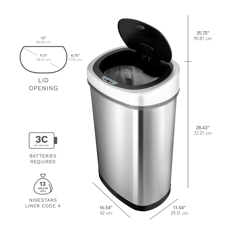 NINESTARS 21.1 Gallon Rectangular Motion Sensor Garbage Trash Can