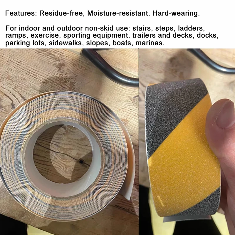 Black and yellow textured hazard tape roll with anti-slip surface