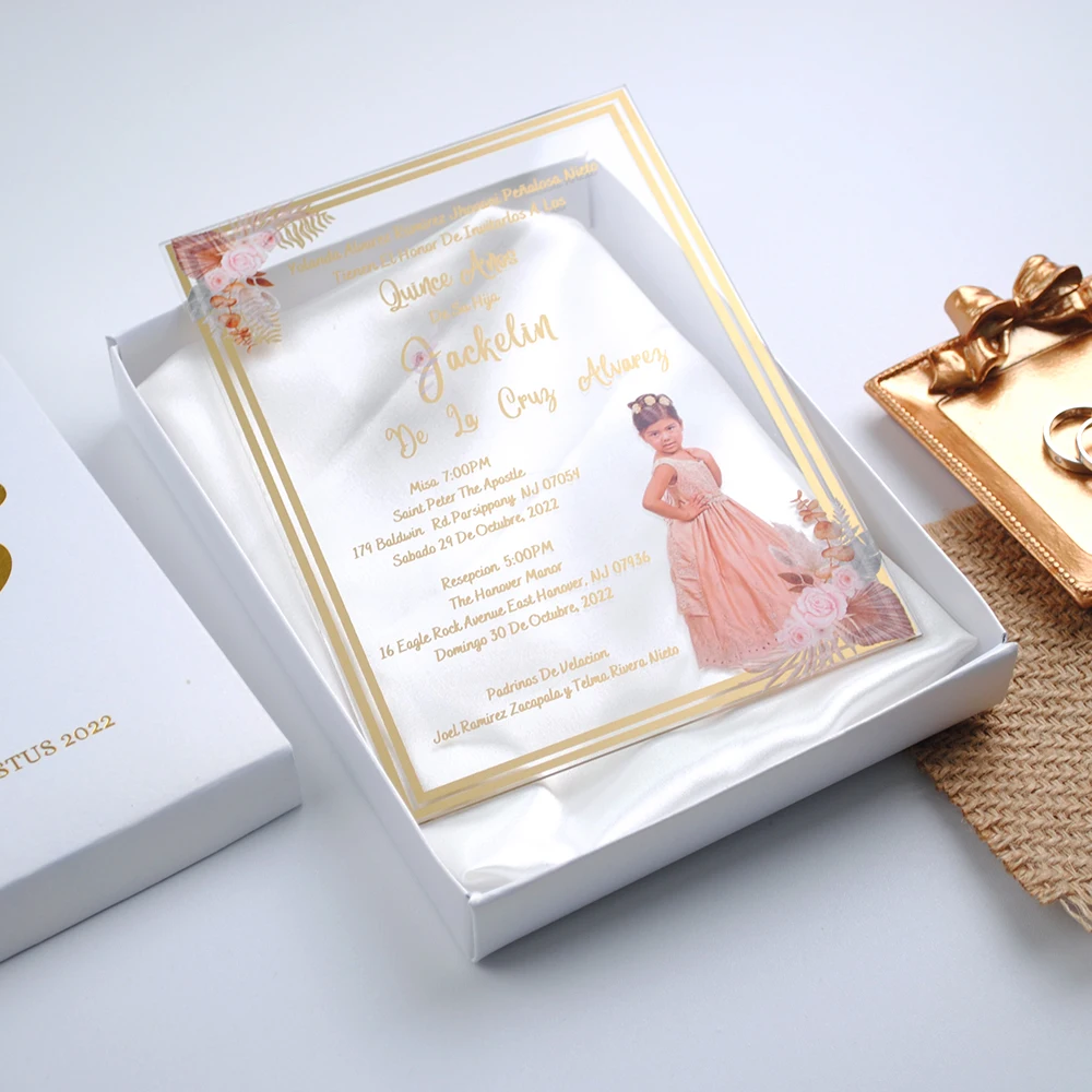 Acrylic Invite with Blank Box, Personalized, Custom, Children Birthday,  Baptism, Communion, Card, 10Pcs