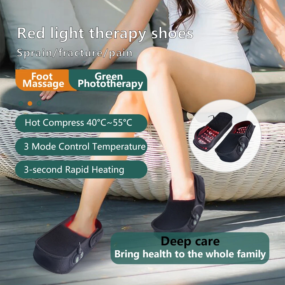 Red Light Slippers Infrared 850NM LED Light Red 660NM Therapy for Feet Therapy Device at Home with Pulse Foot Massaging