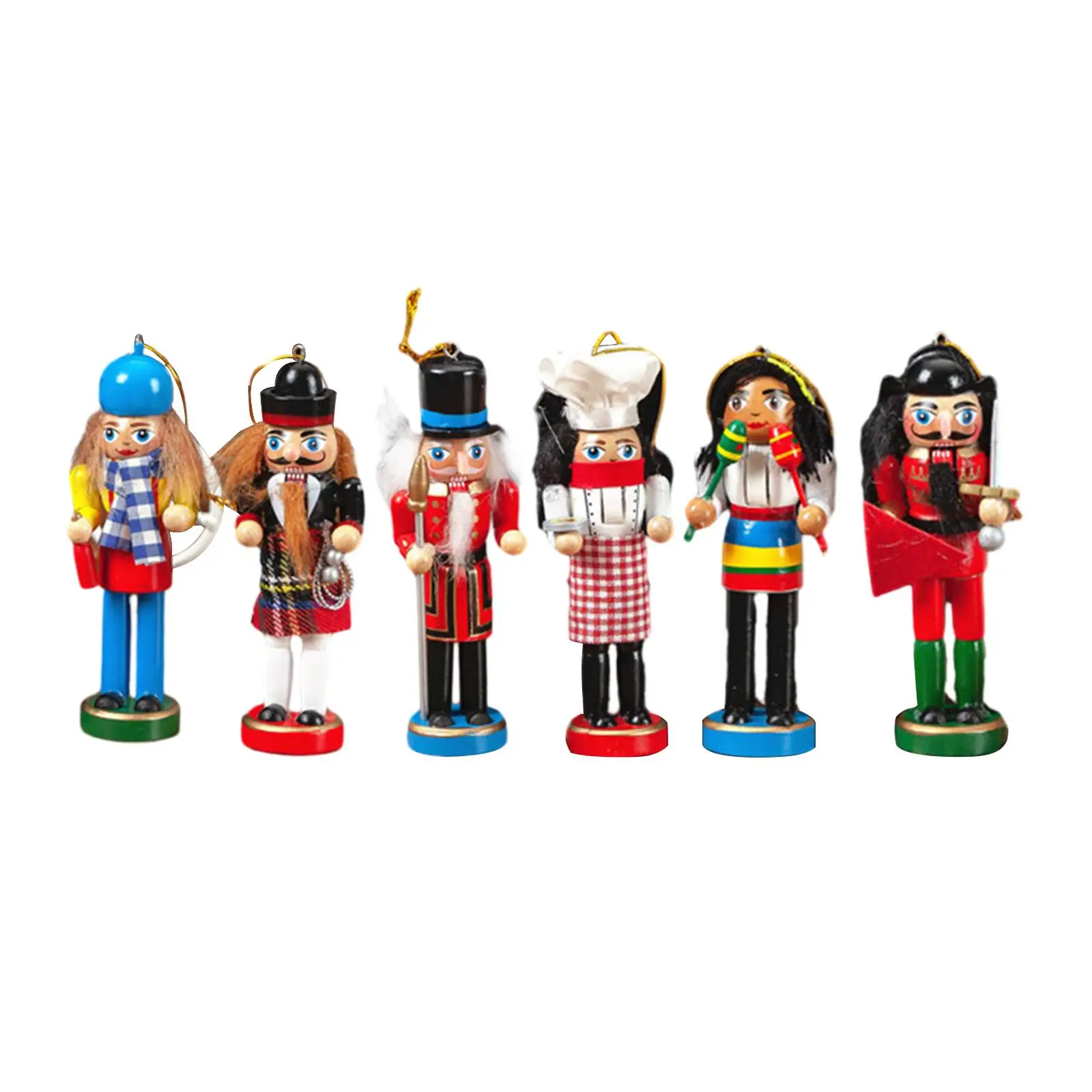 

6 Pieces Wooden Nutcracker Ornaments Photo Props 12cm Cartoon Xmas Nutcracker for Festival Kids Gifts Office Shelves Decor