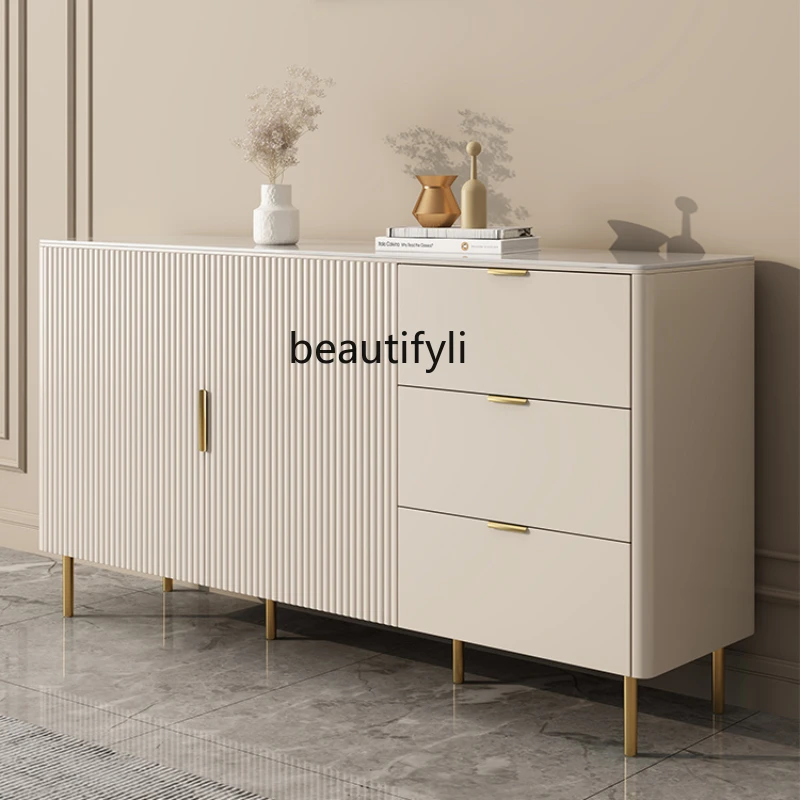 

Cream Color Light Luxury Stone Plate Sideboard Cabinet Living Room Wall Storage Multi-Space Locker