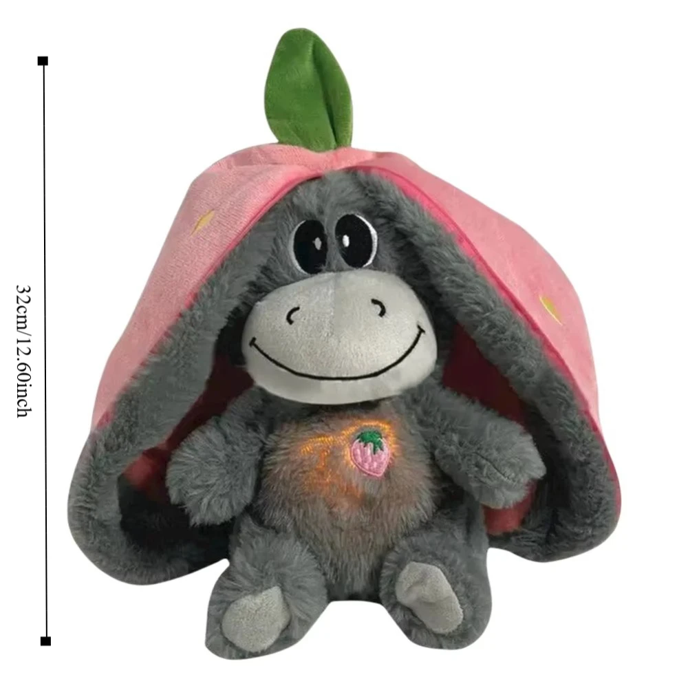 12.6inch Luminous Breathing Doll Plush with Motion Lights Breathing Stuffed Doll Donkey Strawberry Baby Sleeping Toys