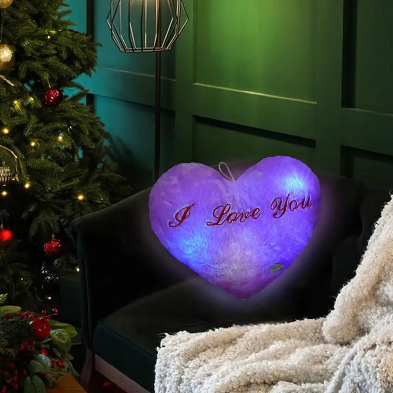 Glow In The Dark Pillow Cute LED Lighted Heart Shape Decor Pillows Plush I Love You Valentine's Day Plush Pillows 14.17in Soft