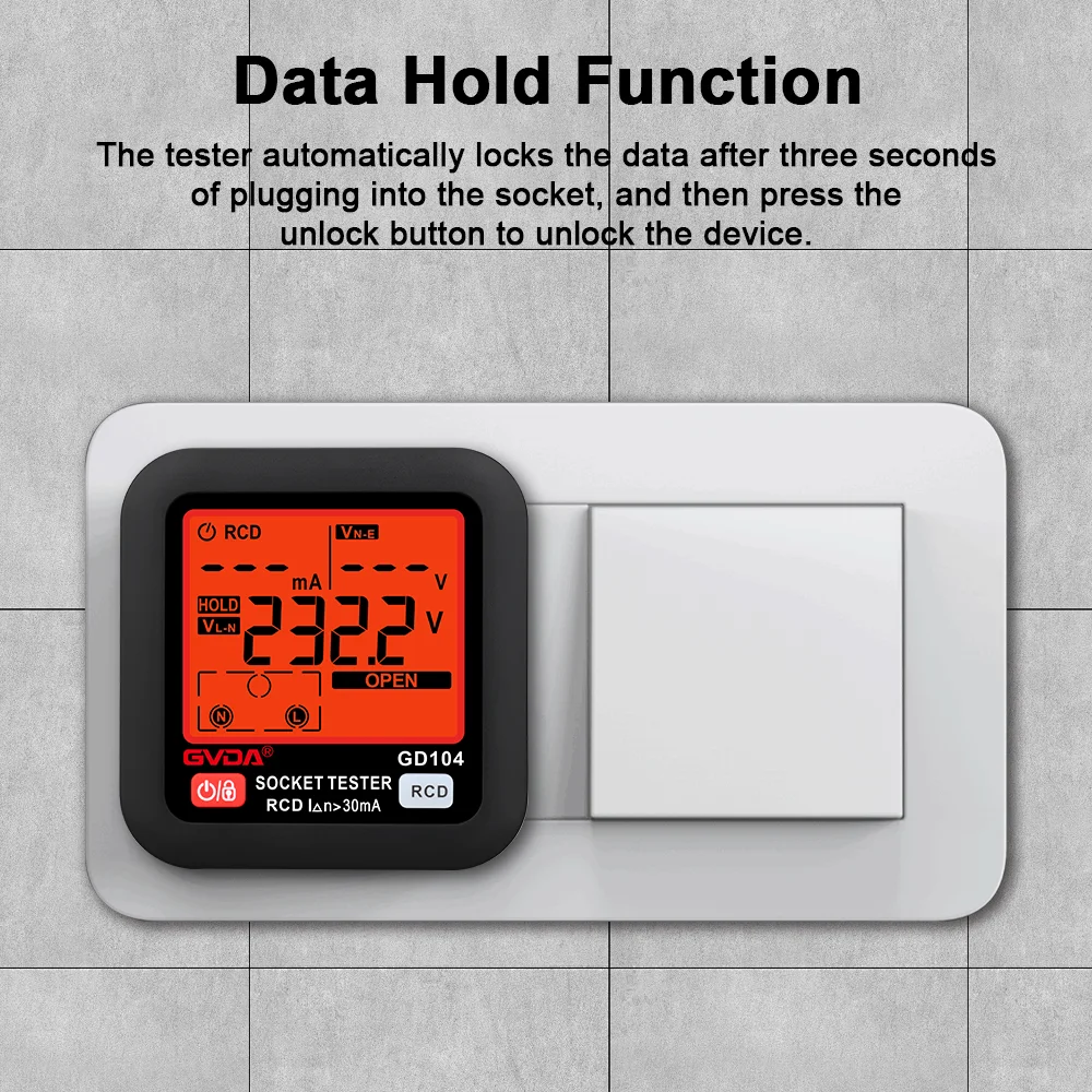 GVDA Digital Socket Tester RCD Leakage Voltage Detection EU Plug Electric Circuit Breaker Finder Ground Neutral Line Phase Check 3