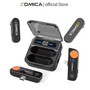 Microfono Lavalier Wireless COMICA Vimo S 2.4G con Custodia di Ricarica, Accessori Certificati MFi per iPhone e Android, Microfono per Interviste