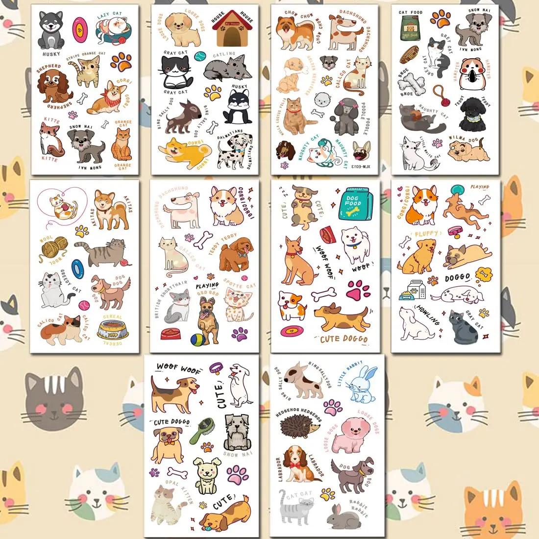Temporary Tattoos Dog and Cat 90 Styles Kids Pet Animal Birthday Party Favors Decorations Boys Girls