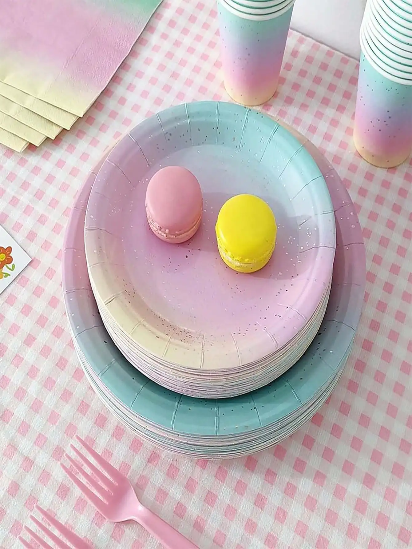 Rainbow Pastel Party Tableware Set Disposable Paper Plate Napkin Cup Fork Tableware for Birthday Party Christening Wedding party supplies birthday party supplies birthday tableware set disposable napkins
