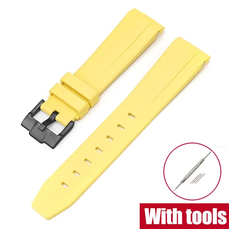 Premium 20mm Fluoro Rubber Strap with Curved End - Sport Waterproof FKM Watch Band (Includes Tools)