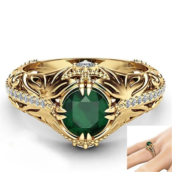 

Best-selling new emerald-plated 14k gold ring European and American luxury imitation diamond engagement ring