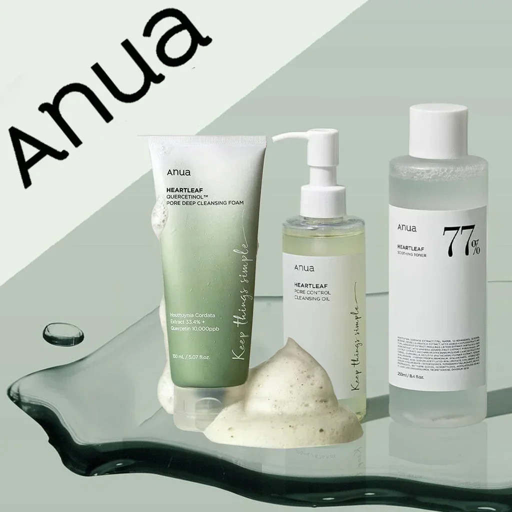 Anua Skincare Set Heartleaf 77% Soothing Toner Soothing Ampoule Vitamin C Blemish Serum Control Cleansing Oil Facial Cleanser