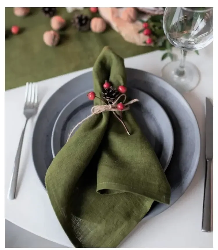 Stone Washed Linen Napkins Restaurant 30x45cm Christmas Dinner Cloth Placemat Soft Pure Linen Classical Home Table Decor