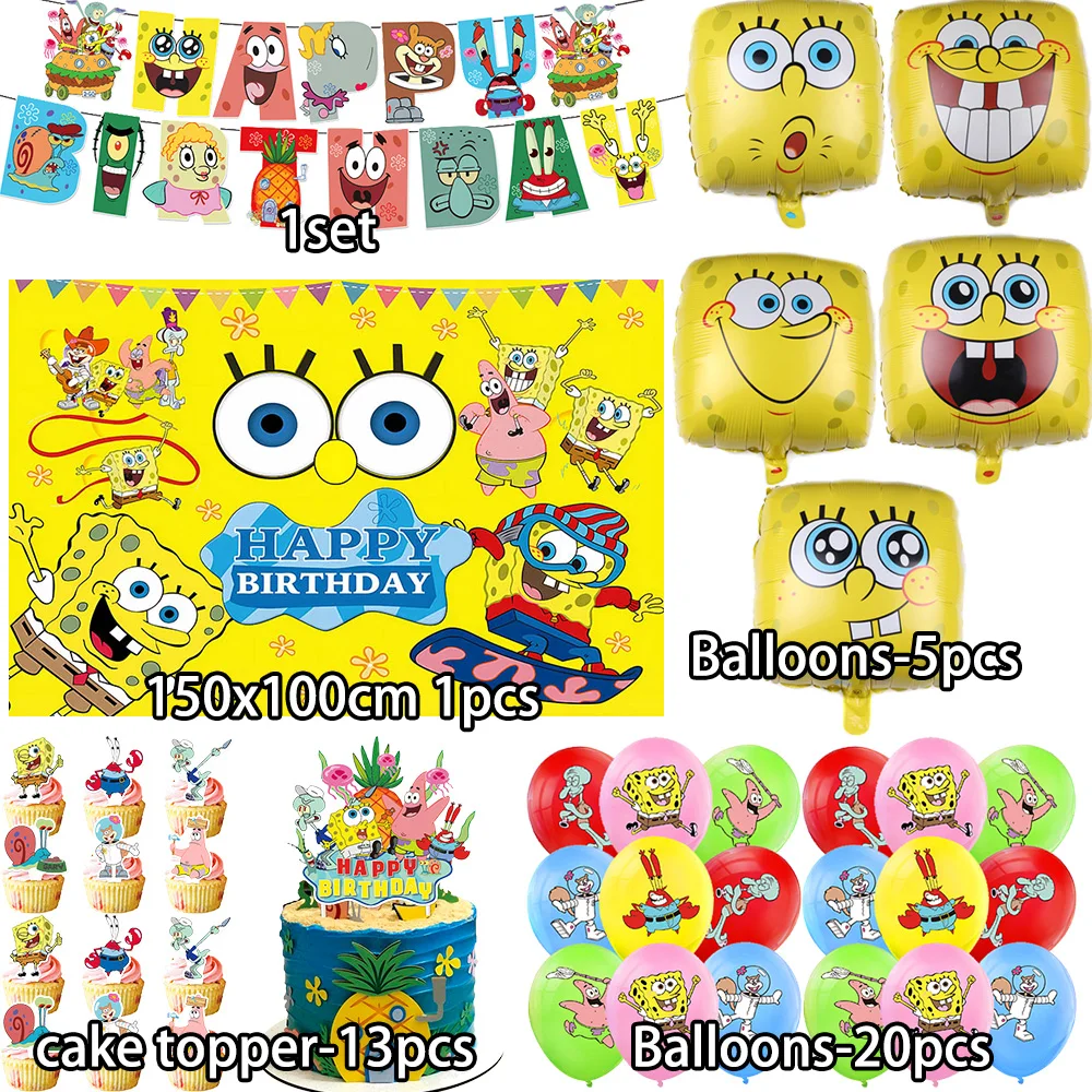 SpongeBob Schwammkopf Geburtstag Party Luftballons Patrick Star Geburtstag Dekoration Tischdecke Taschentuch Kinder Geburtstagsgeschenke Babyparty – Detail 5