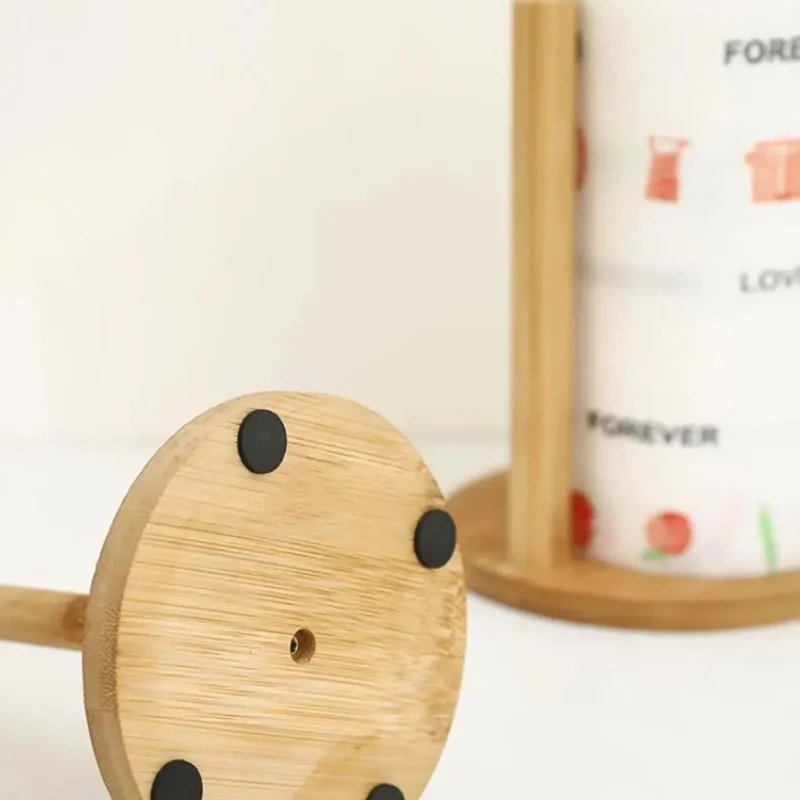 Vertical Wooden Roll Paper Shelf Storage Rack Kitchen Paper Towel Rack Japanese Style Plastic Wrap Lazy Cling Film Rag Holder 4