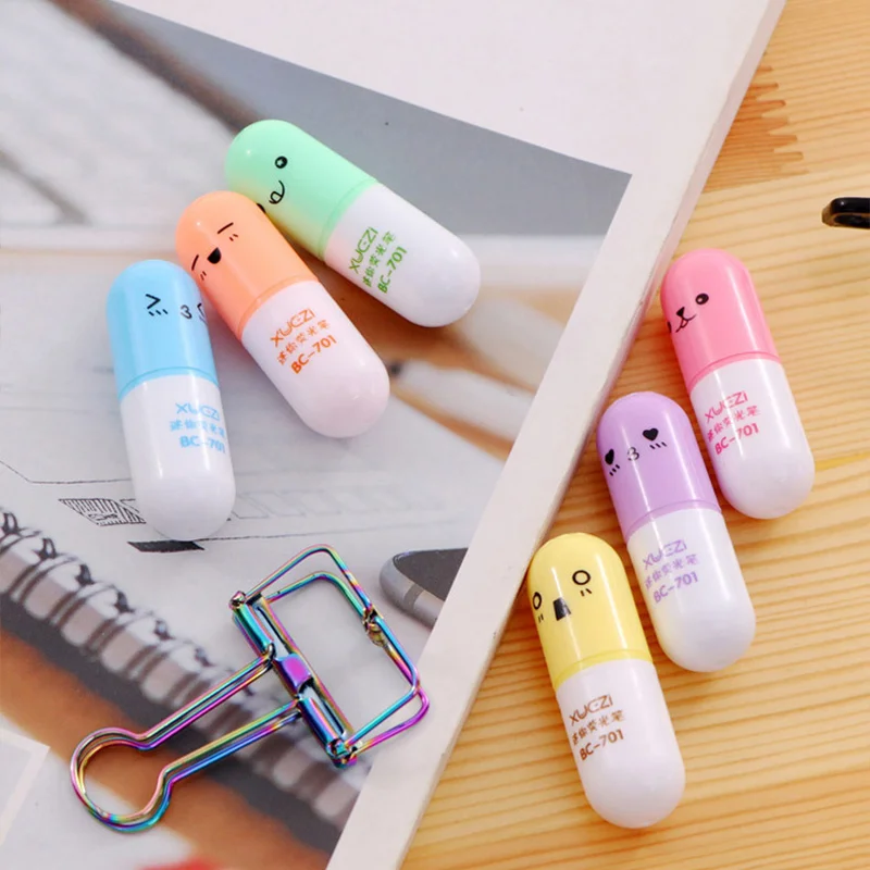 6 pcs/set Highlighter Colored Marker Pens Creative Design Painting,Graffiti,Marker Highlighters for School Six Colors Stationery