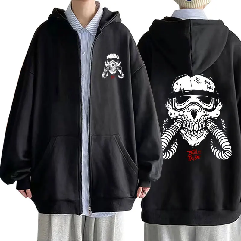 

Толстовка мужская с принтом скелета и молнией, свитшот на молнии в готическом стиле, повседневная куртка оверсайз