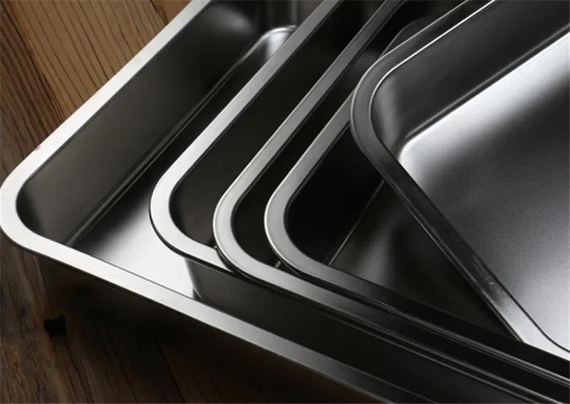 304 Stainless Steel Flat Bottom rectangle Square Basin with Covered Dish Buffet Plate food Basin Grilled Plate bbq storage tray 2