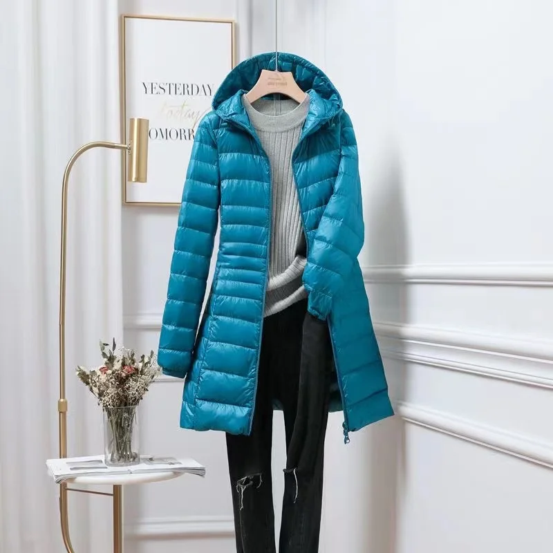 Light Weight Women Autumn Puffy Down Jackets 2024 New Portable Hooded White Duck Down Coat Windproof Outerwear Parkas 0-10℃